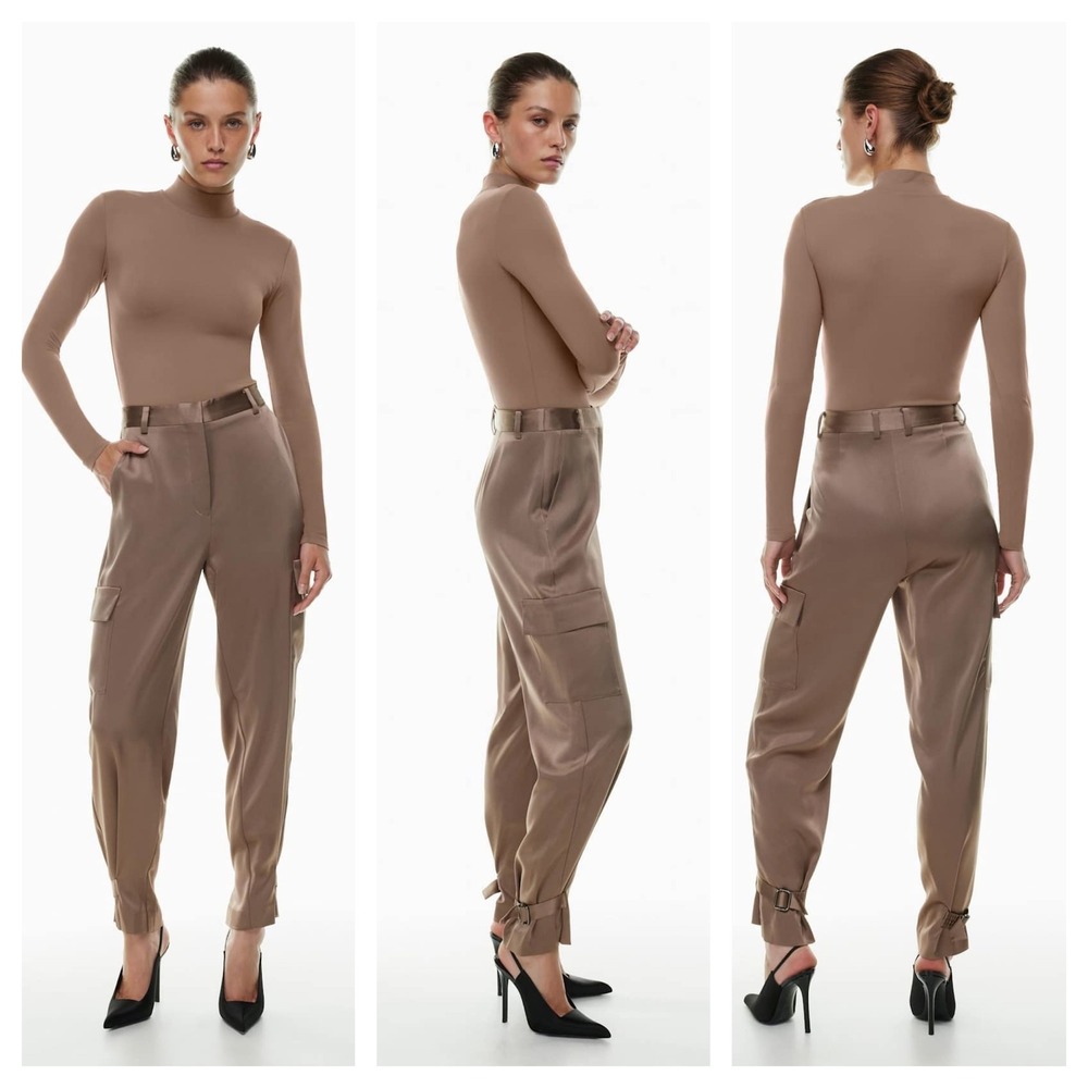 Aritzia Babaton Refined Satin‎ Cargo Pants Size 6 tan